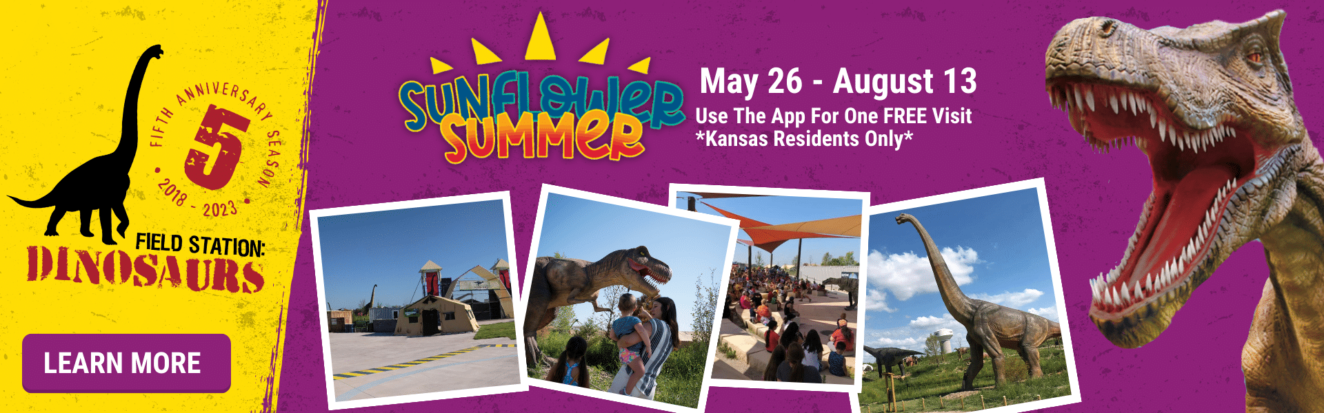 Use the Sunflower Summer to enjoy one FREE visit to Field Station: Dinosaurs with Kansas Students. 